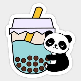 Adorable Panda Baby Bubble Tea Hug Kawaii Blue Sticker